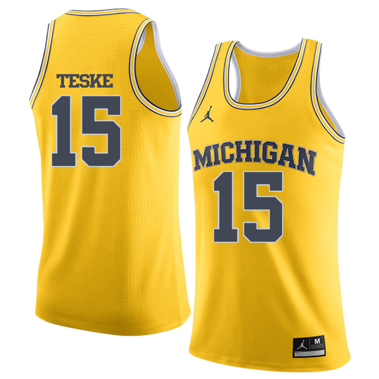 Men Jordan University of Michigan Basketball Yellow #15 Teske Customized NCAA Jerseys->customized ncaa jersey->Custom Jersey